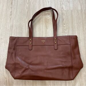 Fossil Brown Leather Tote Bag